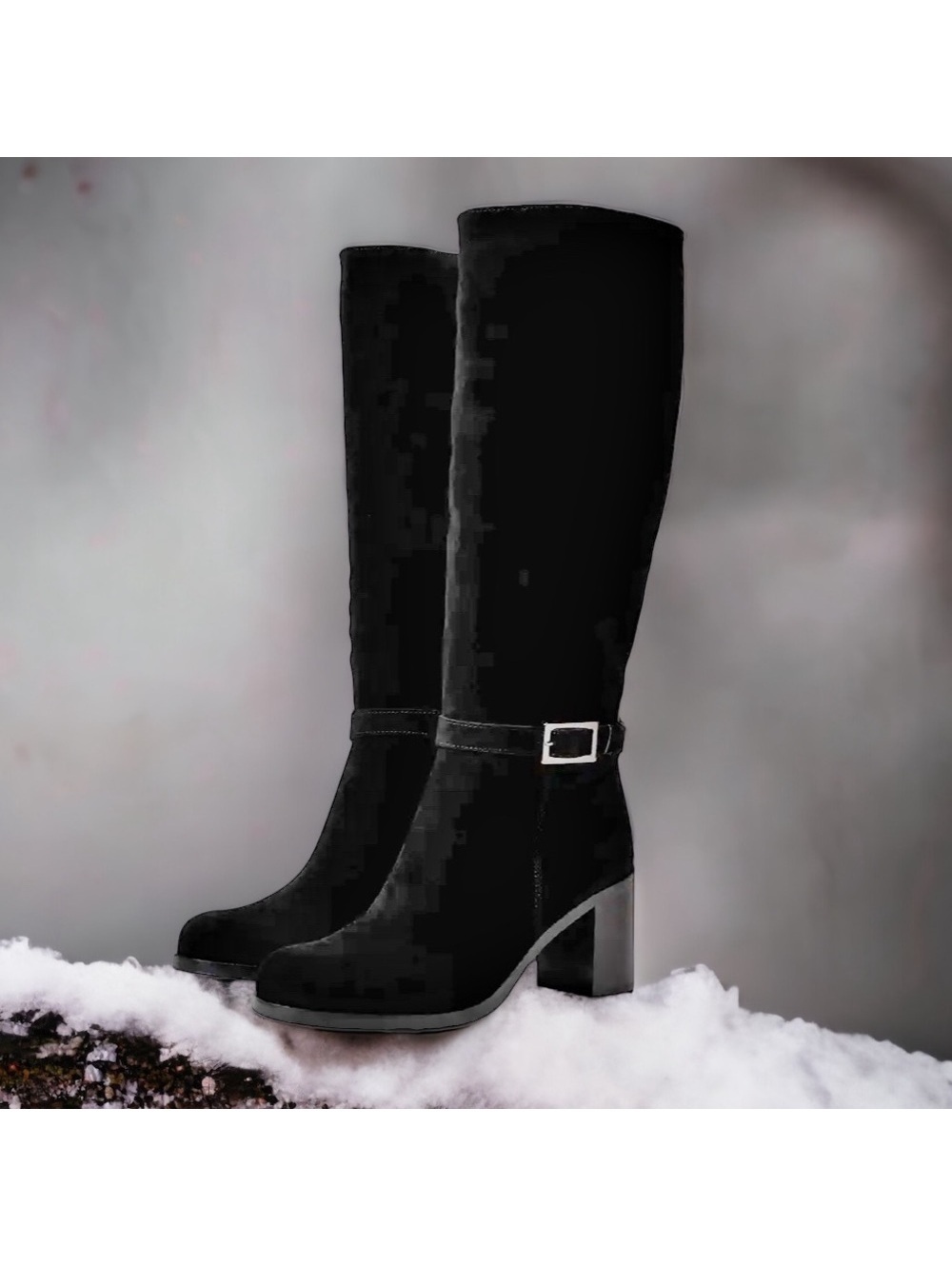 NWT La Canadienne Paul Buckled High Heel Boots, Black Size 7.5M New in Box